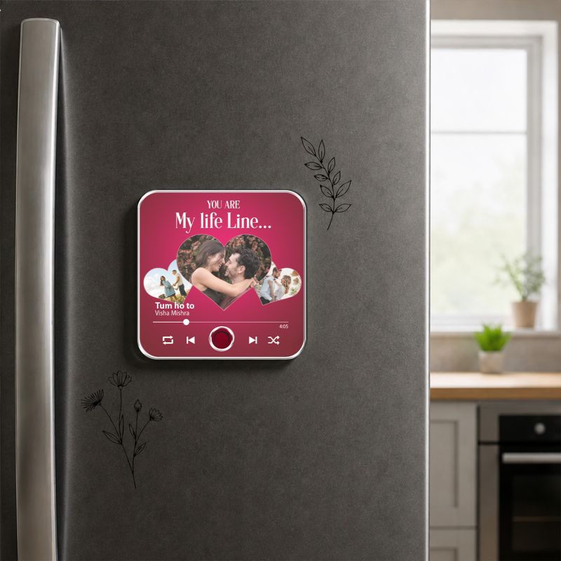 Personalized You are My Life Line Musical Fridge Magnet Rechargeable with Type-C Charging Custom Photo & Audio Music Player Gift for Anniversary, Wedding, or Birthday